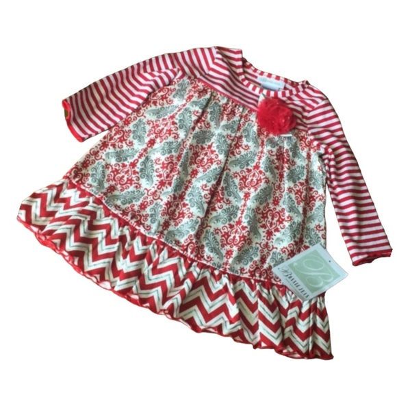 Bonnie Jean Red And White Stripes Christmas Dress - Picture 3 of 12